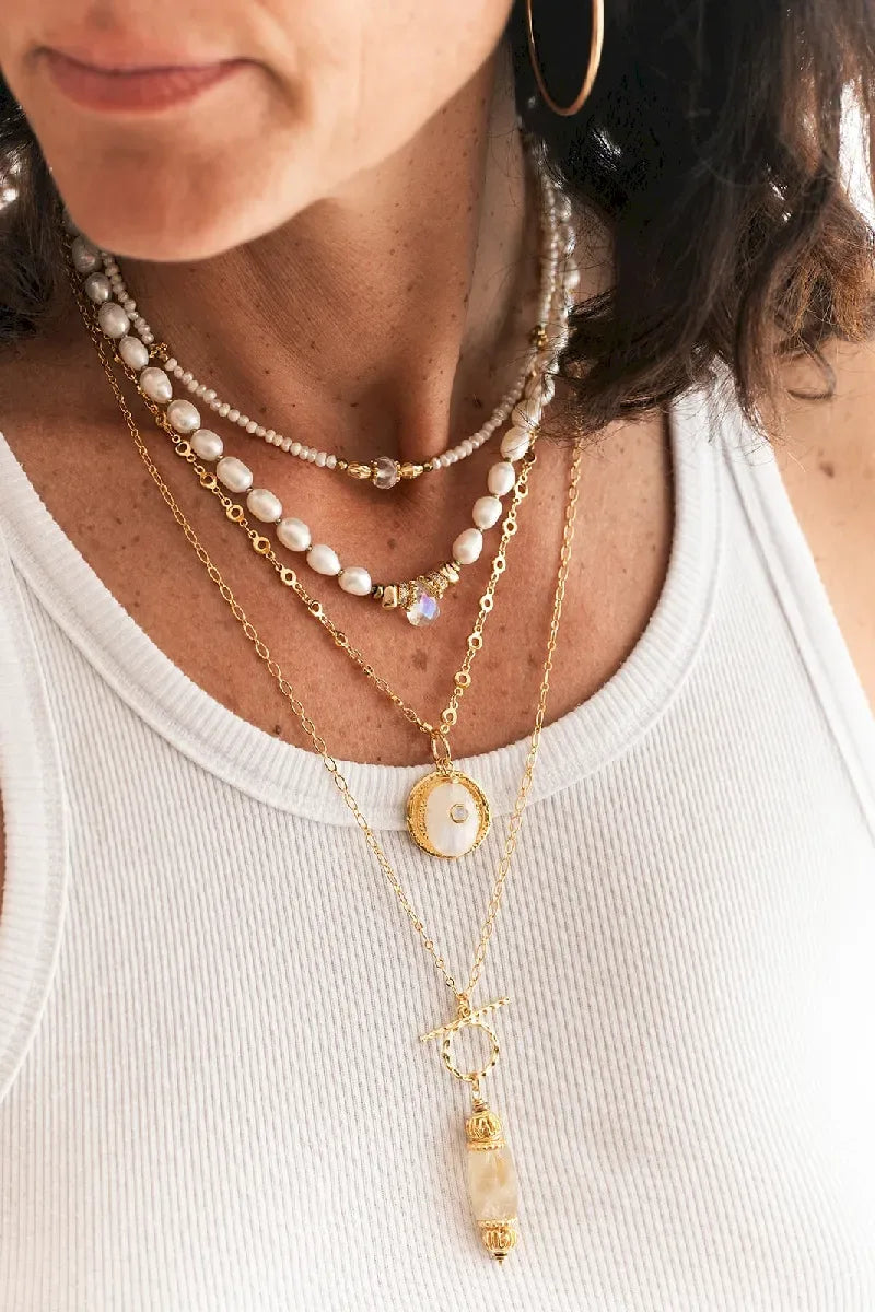 COLLIER PERLES D'EAU DOUCE CRISTAL DE ROCHE BETH
