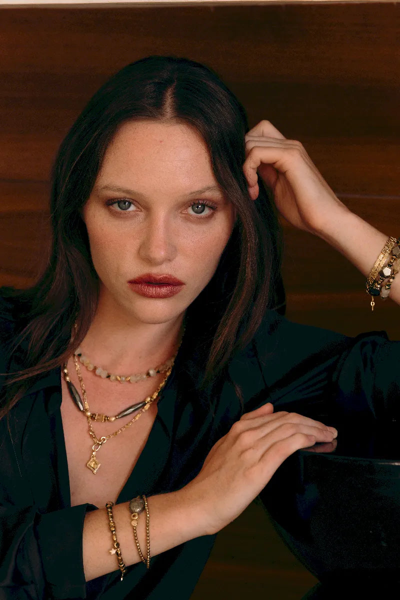 Bijoux citrine et pyrite rétro chic en pierres naturelles