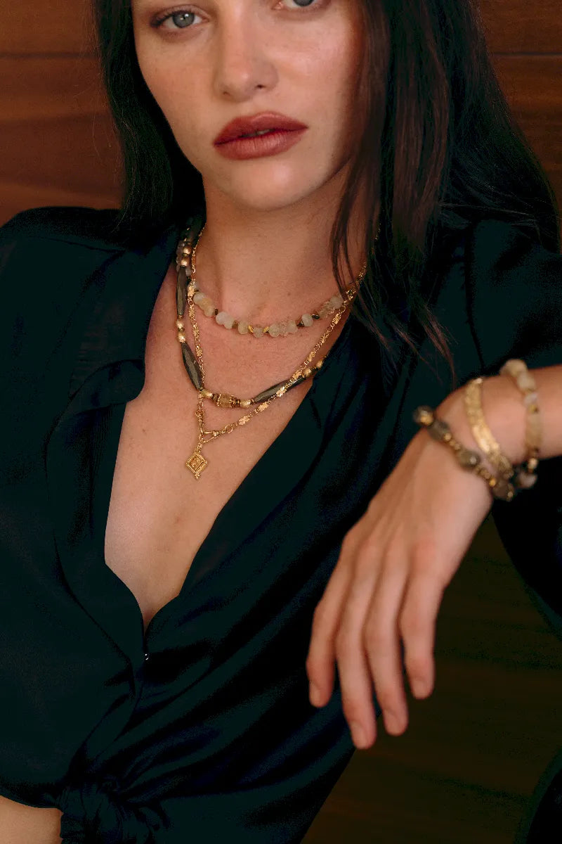 Bijoux citrine et pyrite rétro chic en pierres naturelles