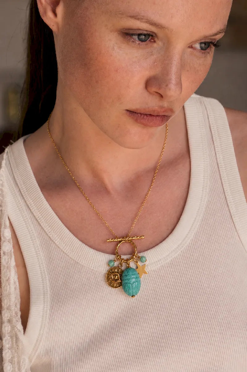 Collier Toggle grigris SCARABEE AMAZONITE