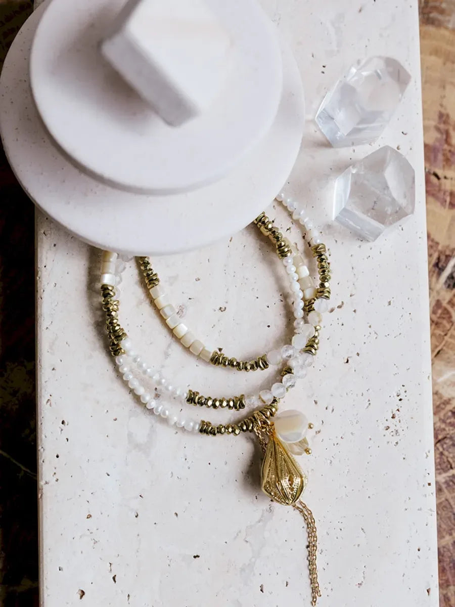 bracelet ou collier nacre et quarta rutile freya