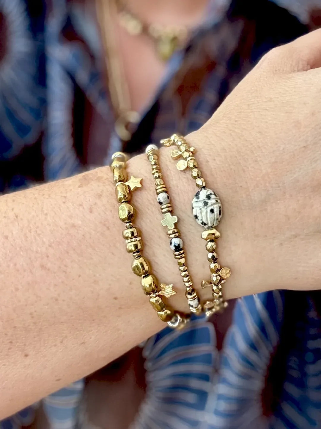 Bracelet en jaspe dalmatien, vue 2 - Paulette Quincaillerie