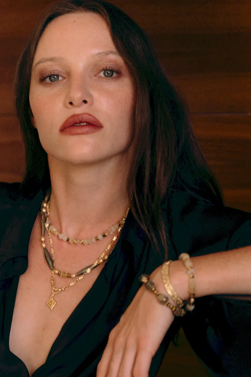 bijoux pyrite et citrine esprit vintage Paulettequincaillerie