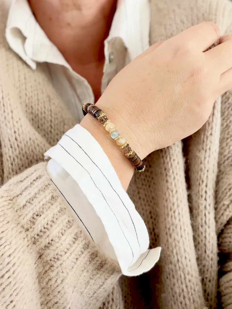 BRACELET PURA AIGUE MARINE / PERLES D'EAU KAKI