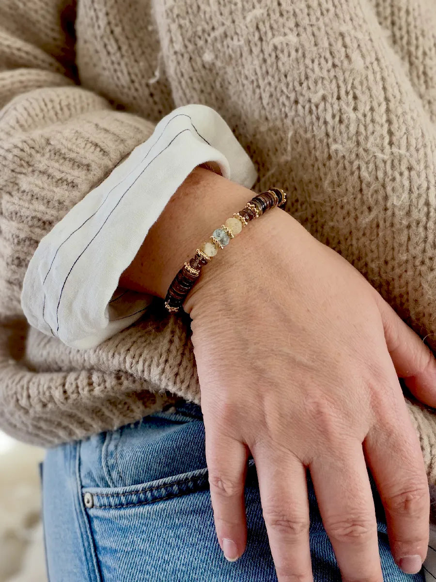 BRACELET PURA AIGUE MARINE / PERLES D'EAU KAKI