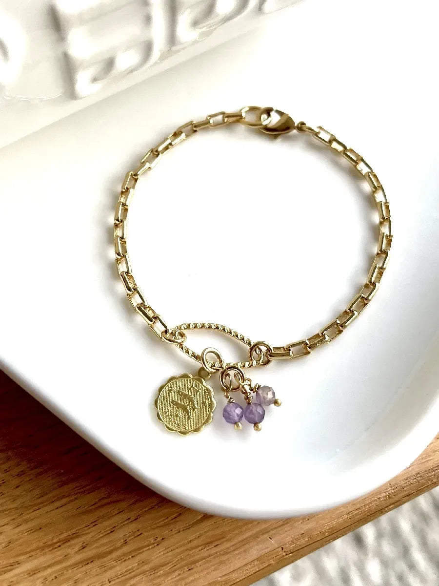 COLLIER POISSON AMETHYSTE SIGNE ASTROLOGIQUE ZODIAQUE