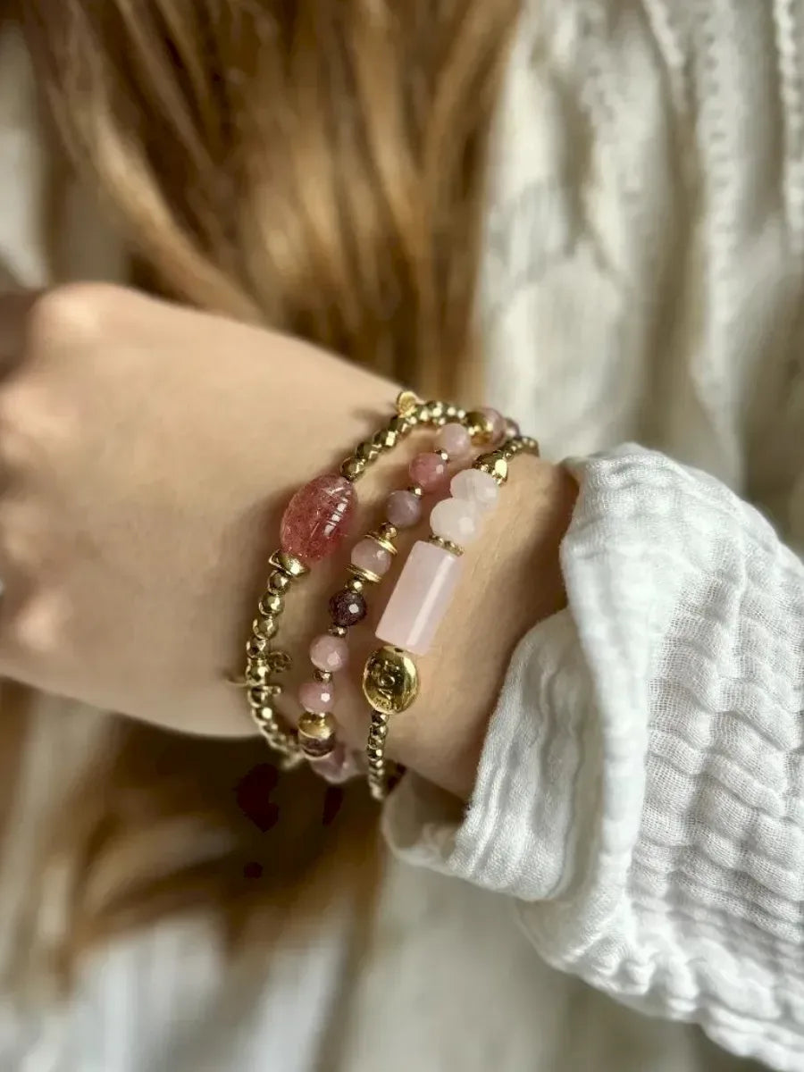 bracelet en pierres naturelles quartz rose et fraise