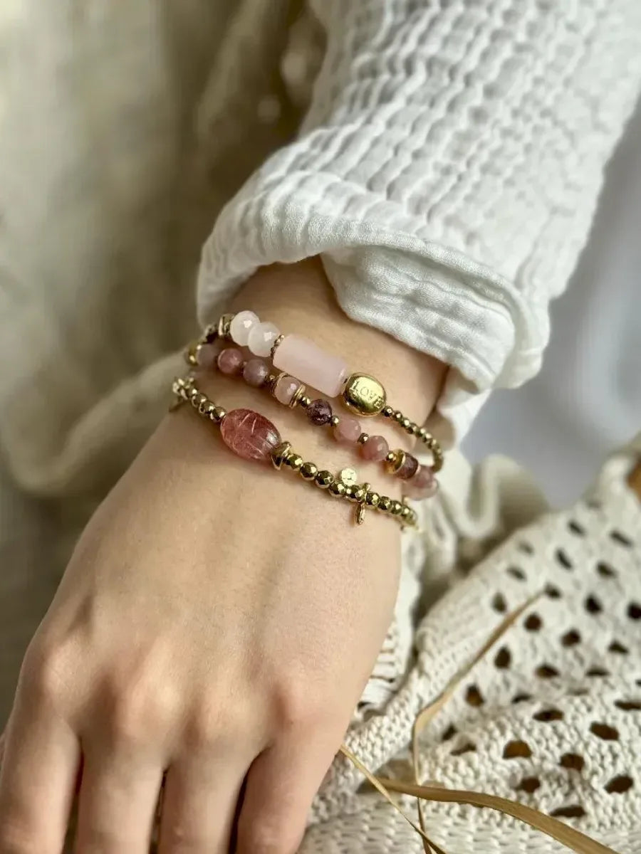 bracelets en quartz rose et fraise en pierres naturelles
