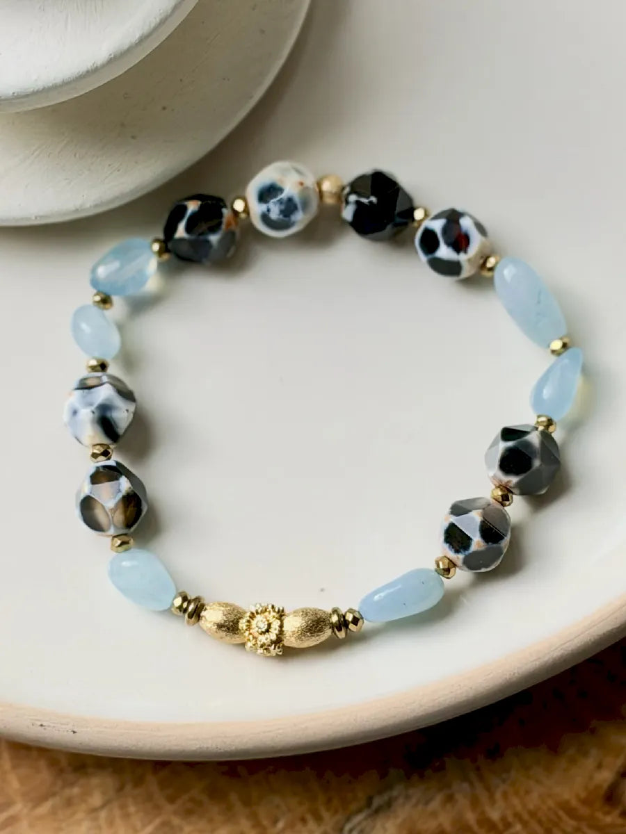 bracelet aigue marine et agate bleu nuit