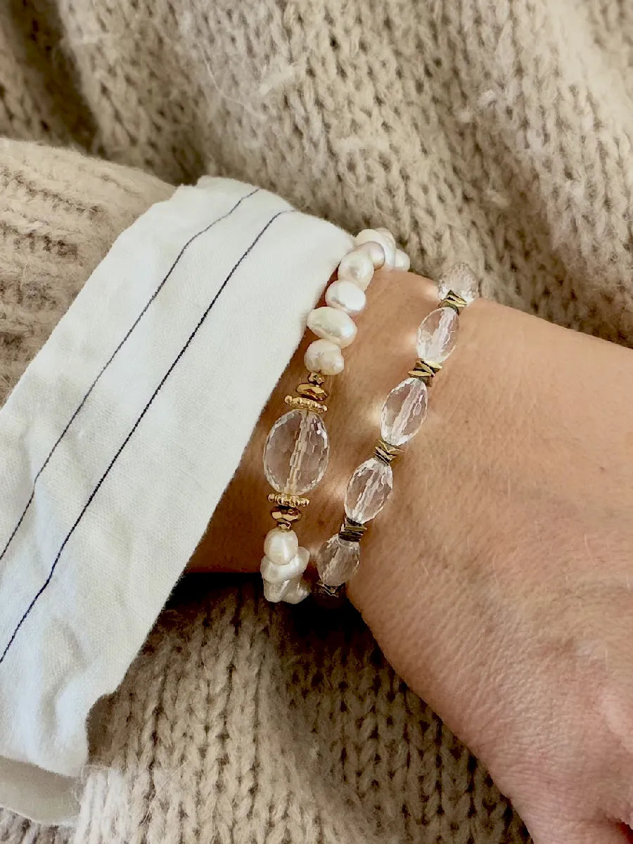 bracelet cristal et perles d'eau douce esprit rétro chic