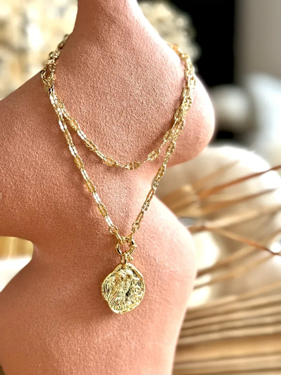 collier sautoir chaine maille ciselée vintage or