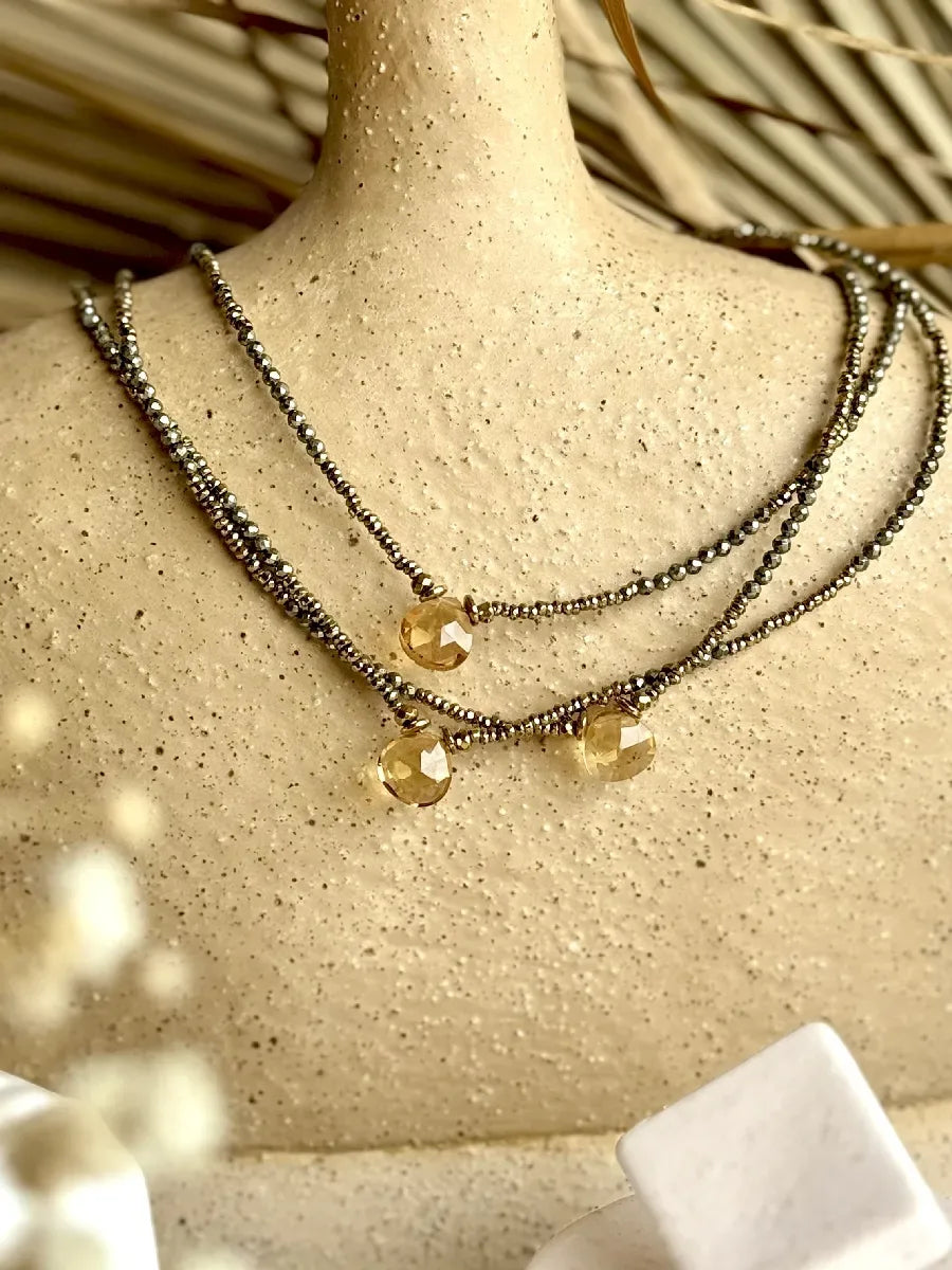 collier citrine et pyrite