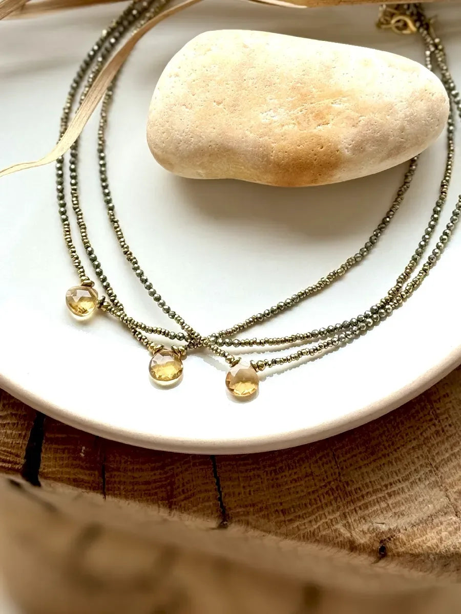 collier citrine et pyrite
