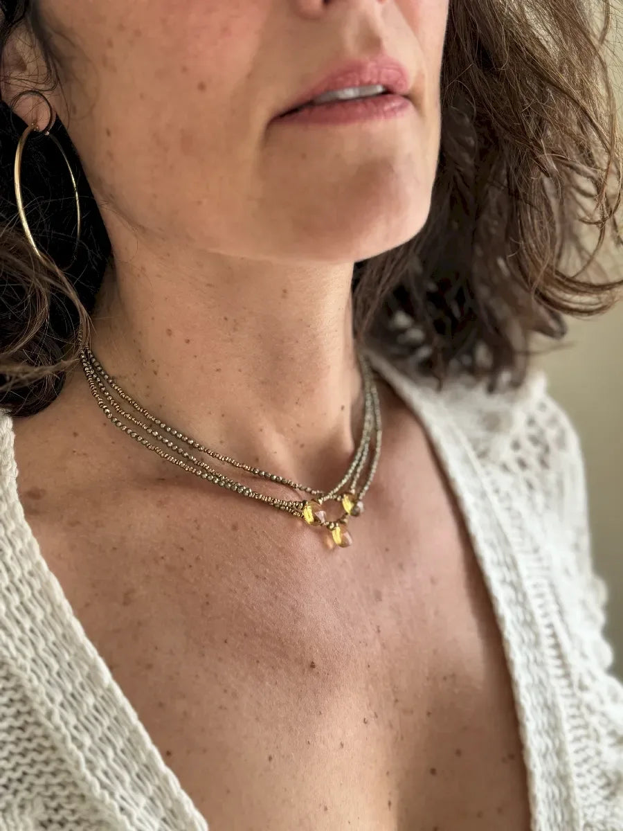 collier citrine et pyrite