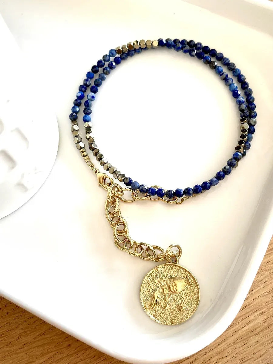 COLLIER VERSEAU LAPIS LAZULI ASTRO MEDAILLON