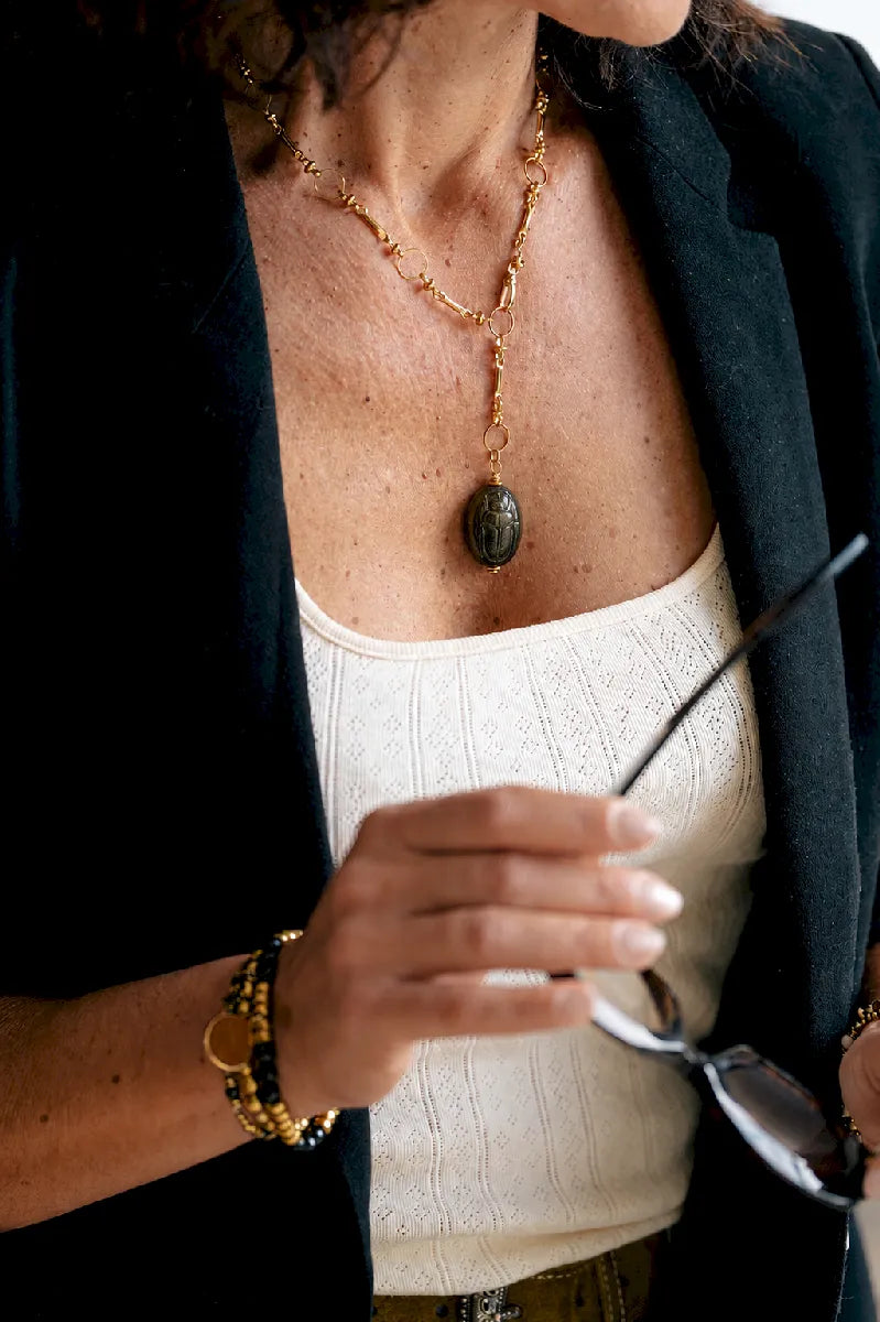 Collier en obsidienne dorée - Paulette Quincaillerie