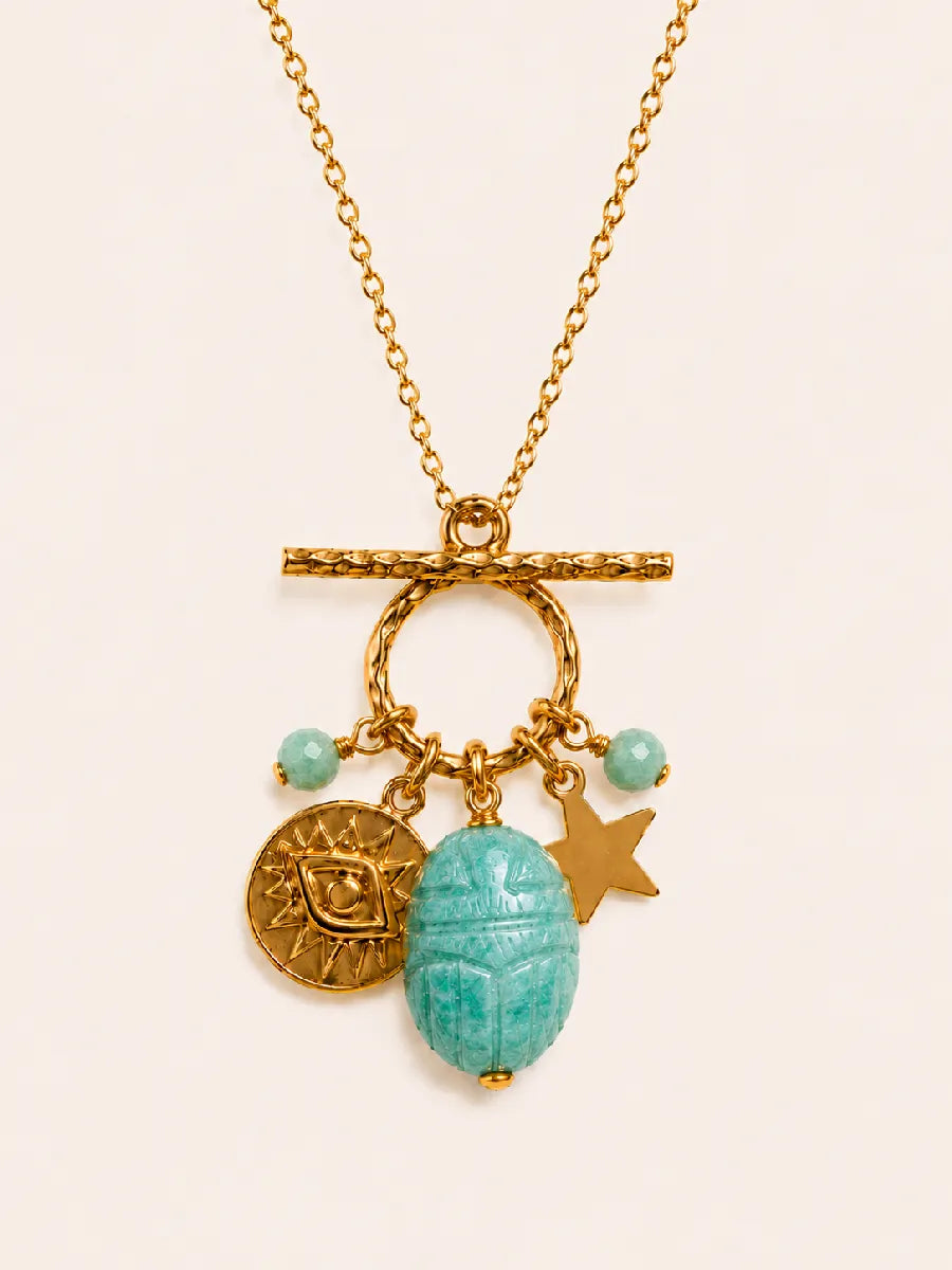 Collier Toggle grigris SCARABEE AMAZONITE