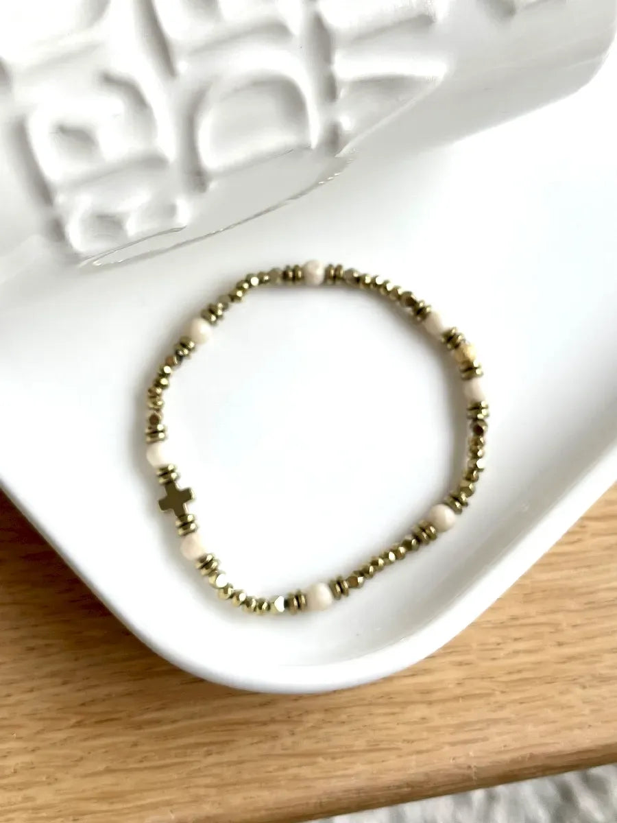 bracelet cruz bois fossile