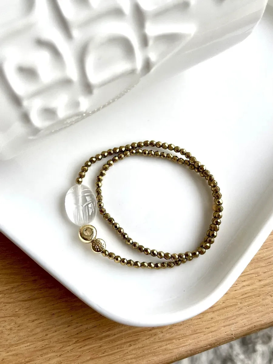 bracelet double protect scarabée cristal de roche