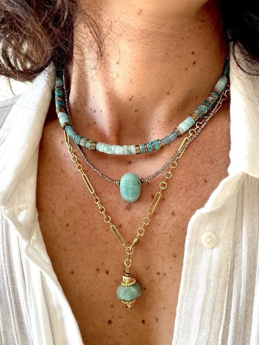 SAUTOIR BOLA AMAZONITE createur francais paulettequincaillerie