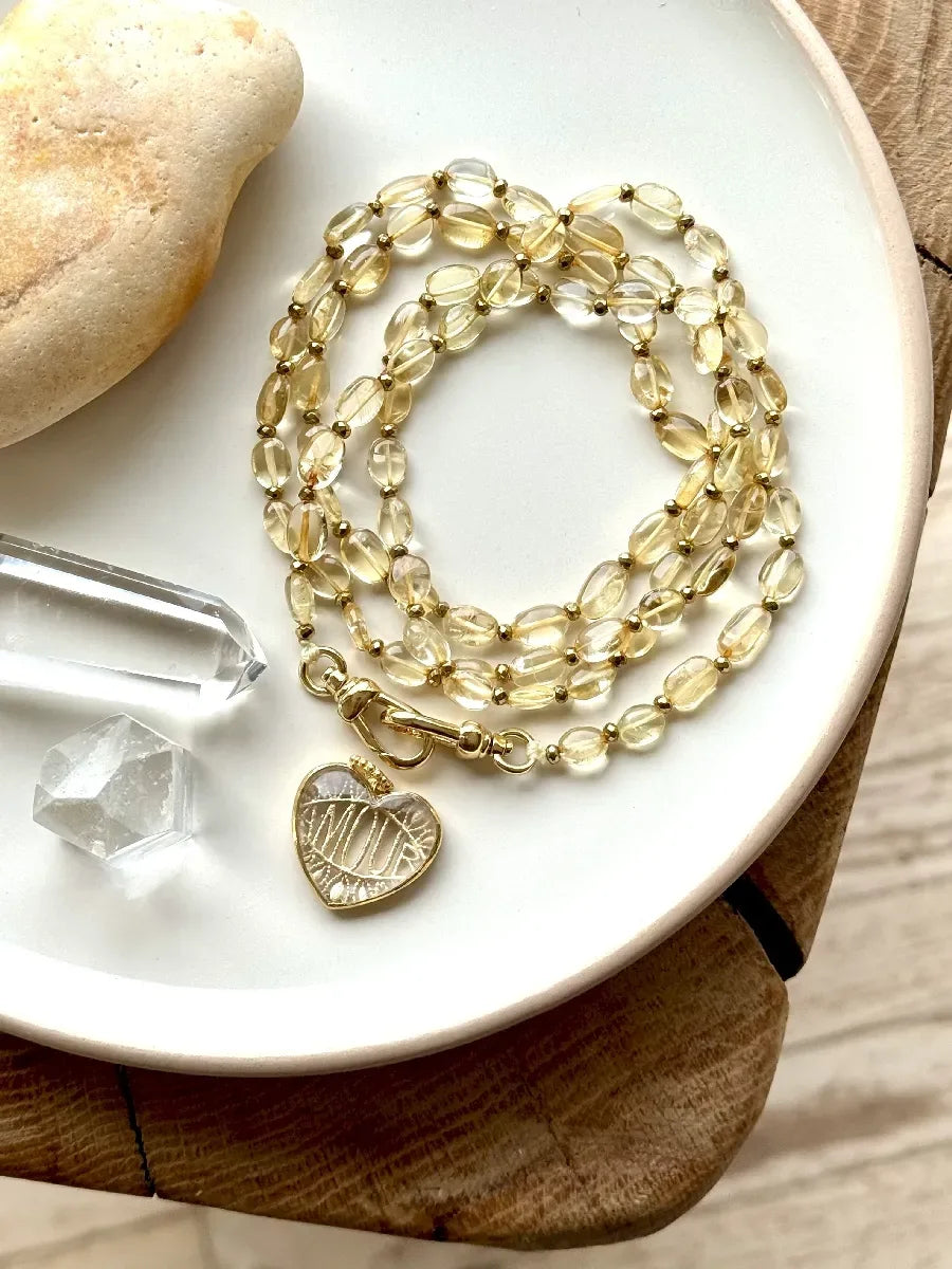 sautoir citrine médaillon coeur amour or