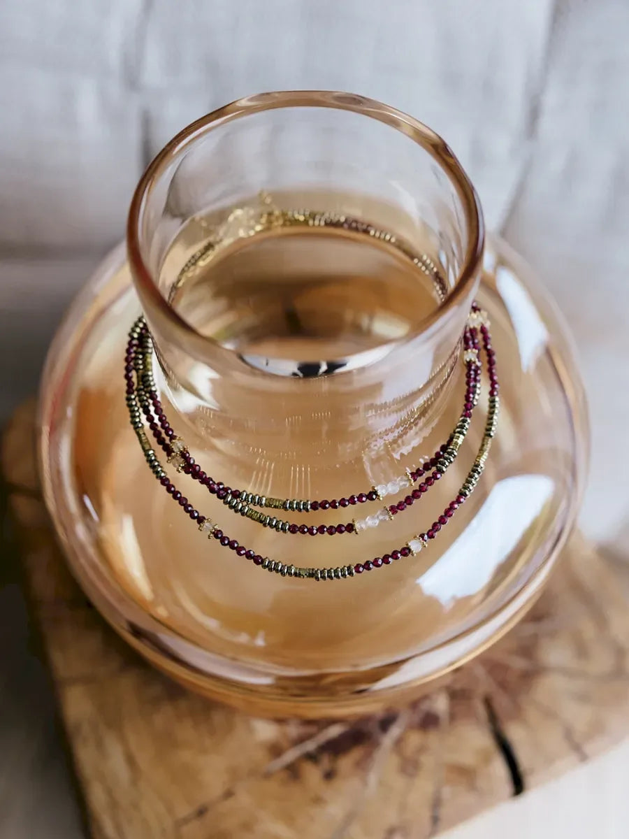 COLLIER GRENAT QUARTZ RUTILE CELESTE