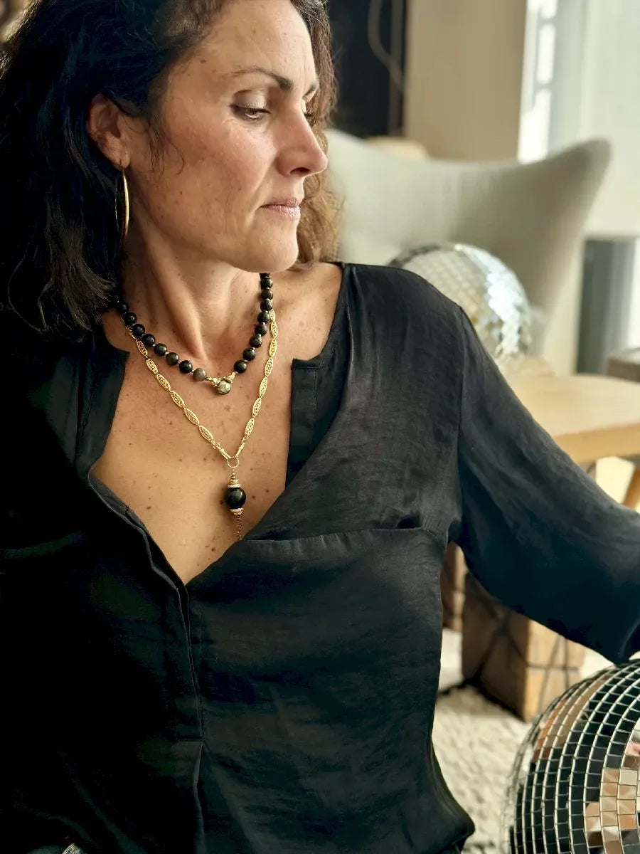 COLLIER OBSIDIENNE PYRITE SAMBA