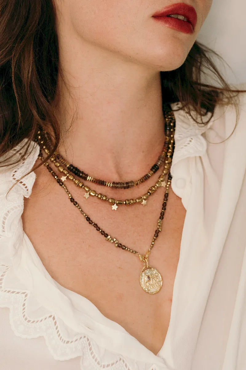 bijoux colliers en quartz fumé 