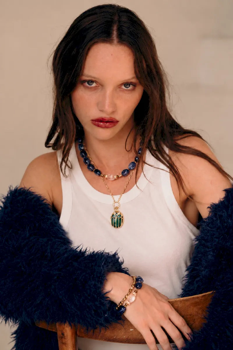 bijoux collier et bracelet grace en galets de sodalite bleu nuit