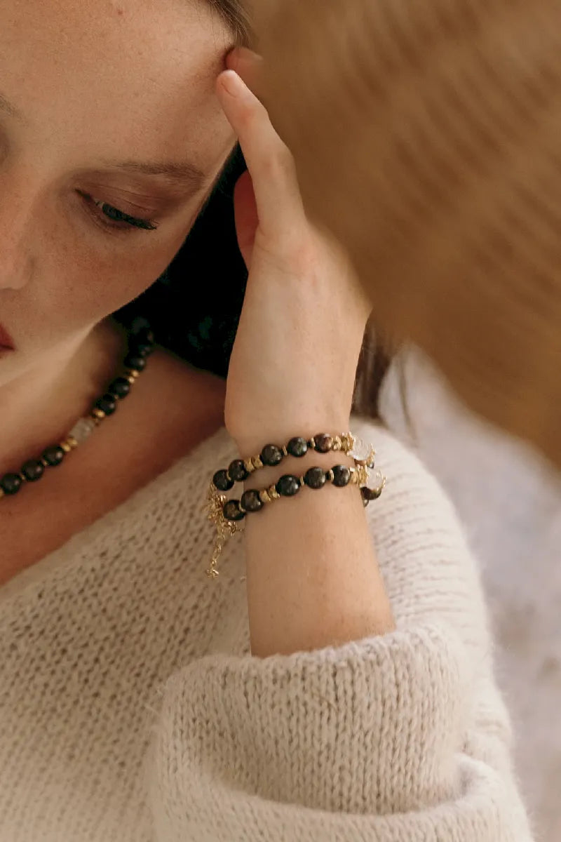BRACELET PURA AIGUE MARINE / PERLES D'EAU KAKI