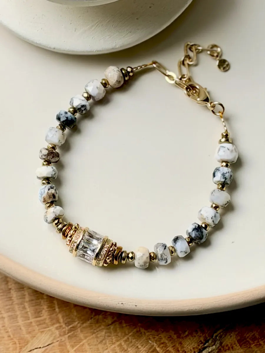 Bracelet en opale dendritique et centre en zircon d'esprit vintage 