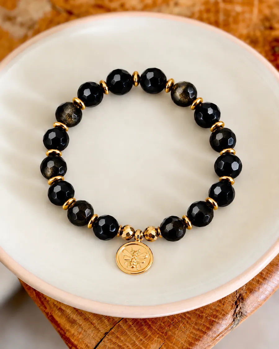 BRACELET ELENA OBSIDIENNE DOREE