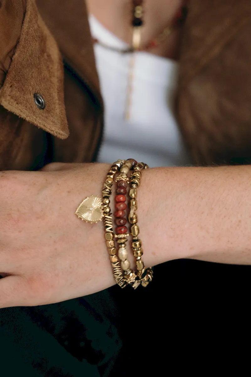bracelets jaspe rouge et or