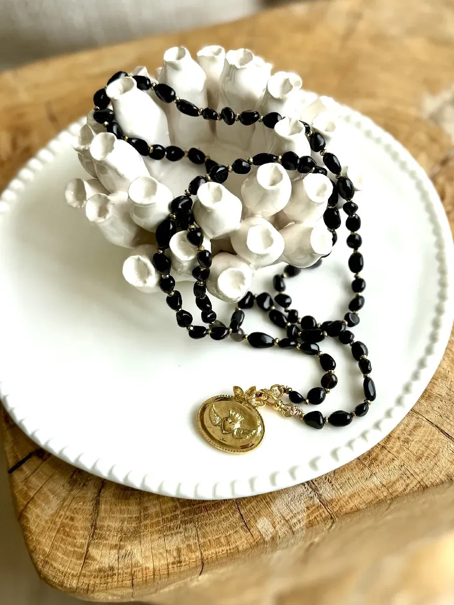 Sautoir en obsidienne dorée - Paulette Quincaillerie