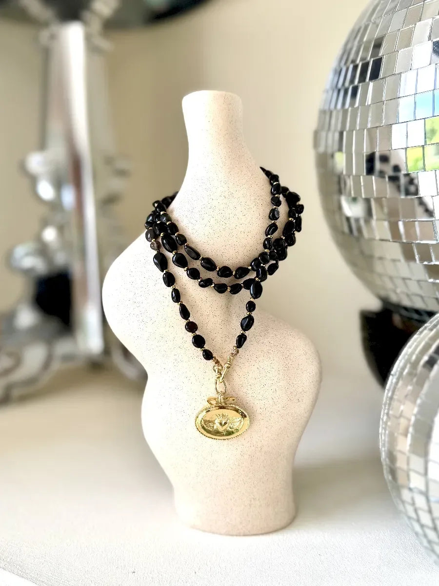 Sautoir en obsidienne dorée, vue 5 - Paulette Quincaillerie