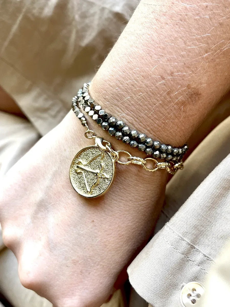collier sagittaire astro pyrite médaille multitours