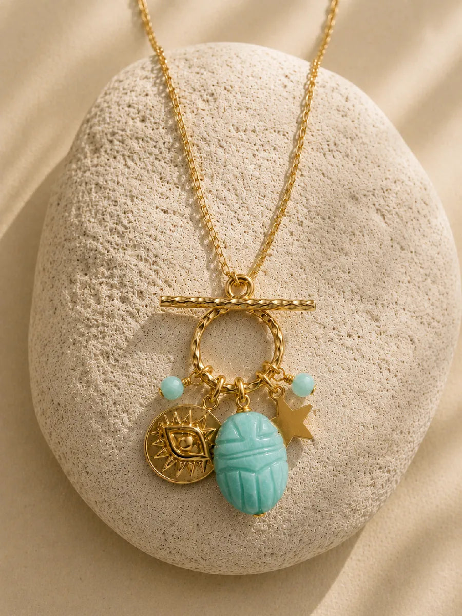 Collier Toggle grigris SCARABEE AMAZONITE