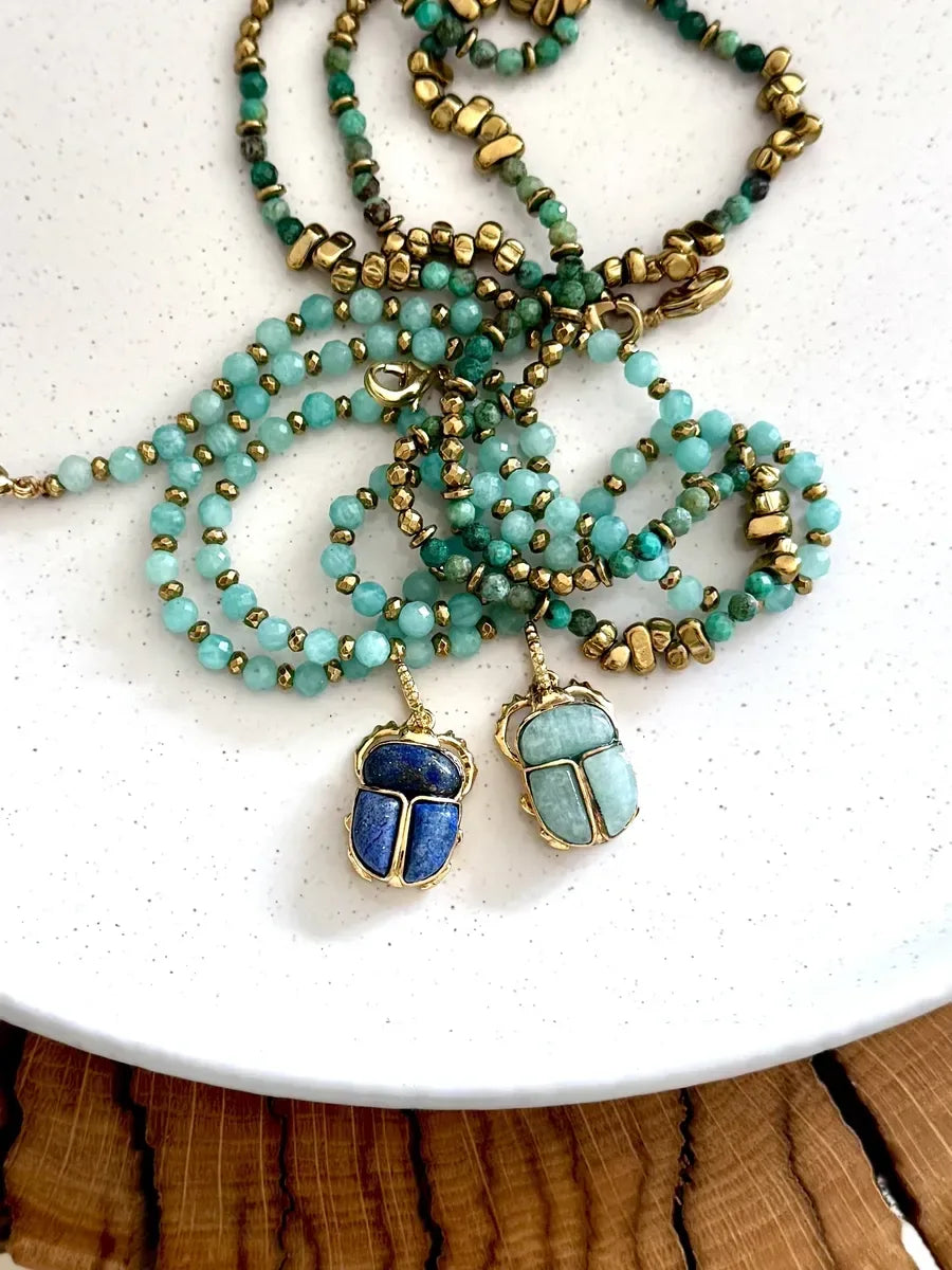 MEDAILLON SCARABÉE LAPIS AMAZONITE CRÉATRICE MADE IN FRANCE PAULETTEQUINCAILLERIE_1
