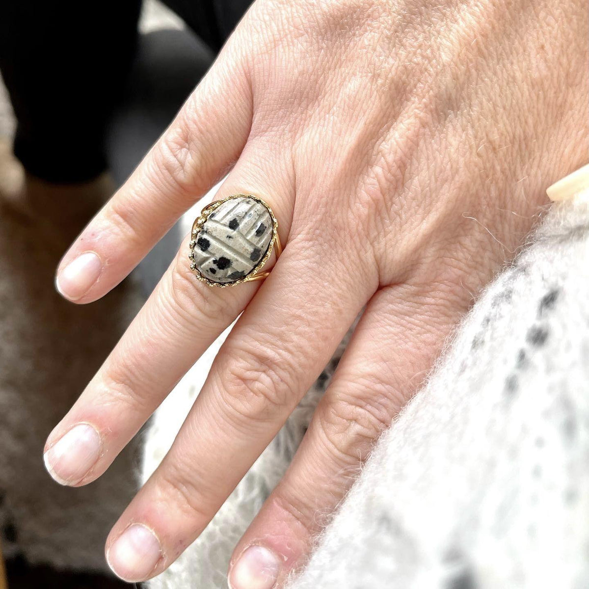 Bague en jaspe dalmatien - Paulette Quincaillerie