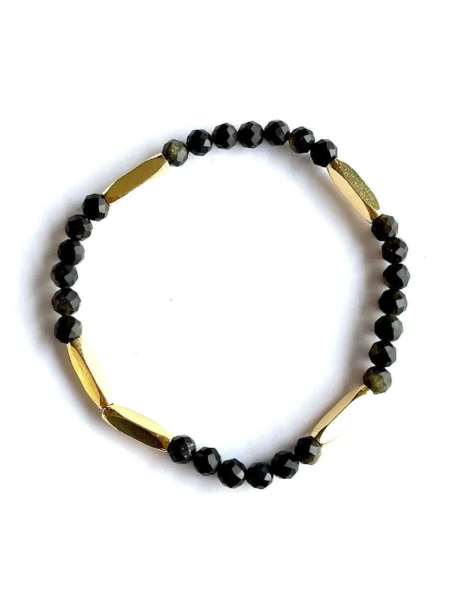 bracelet pure obsidienne dorée