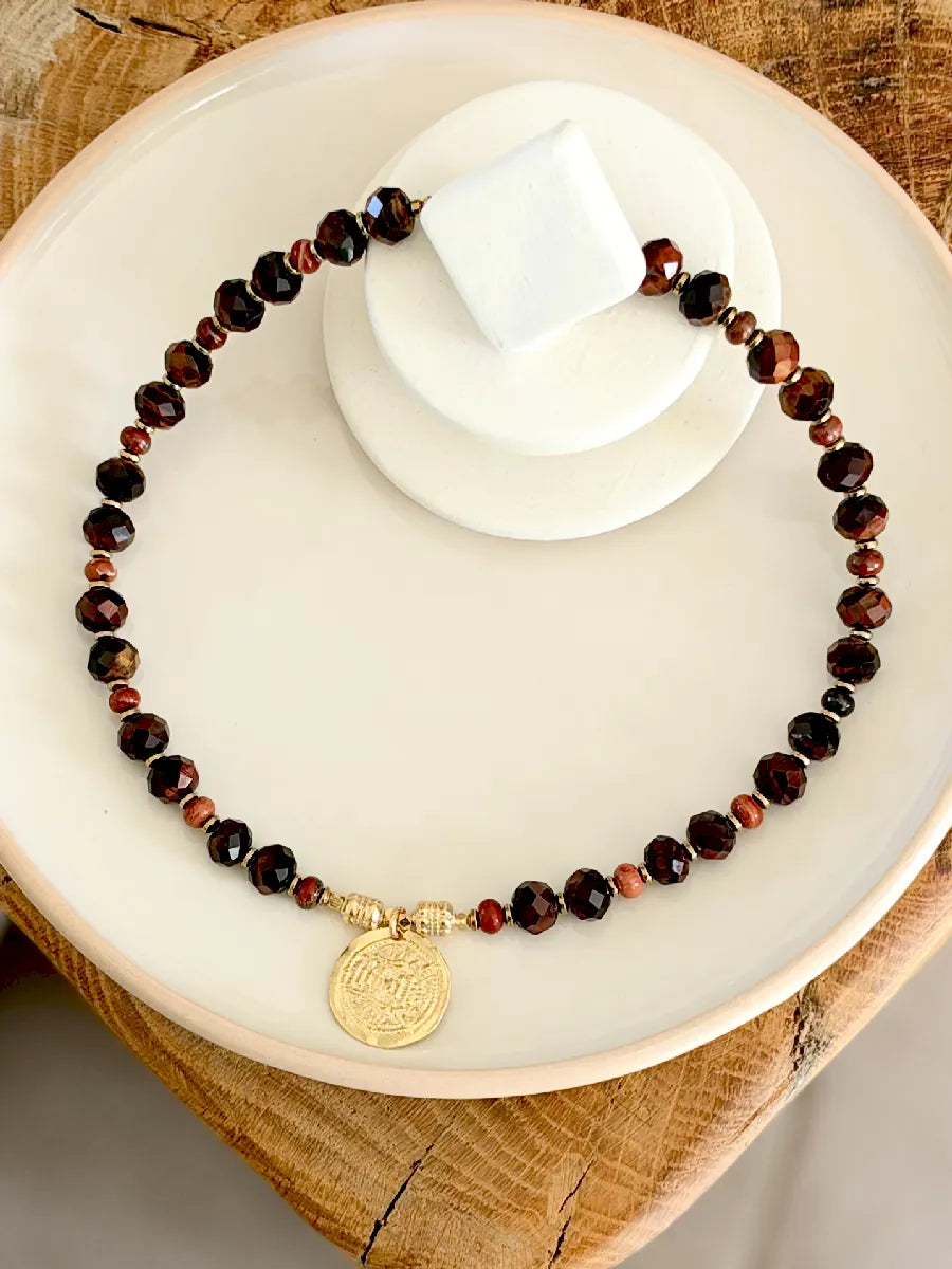 collier roma jaspe rouge et oeil de taureau