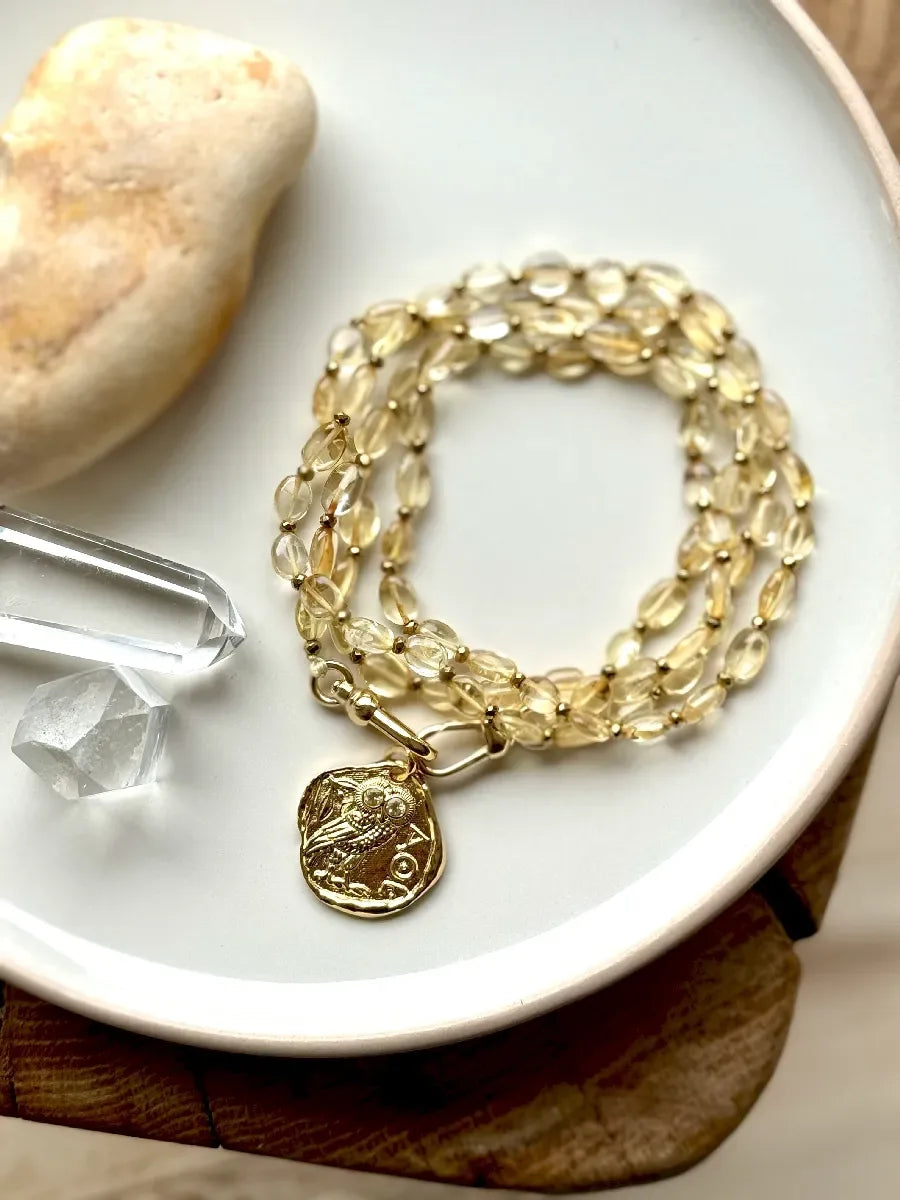 sautoir citrine médaillon ancien chouette
