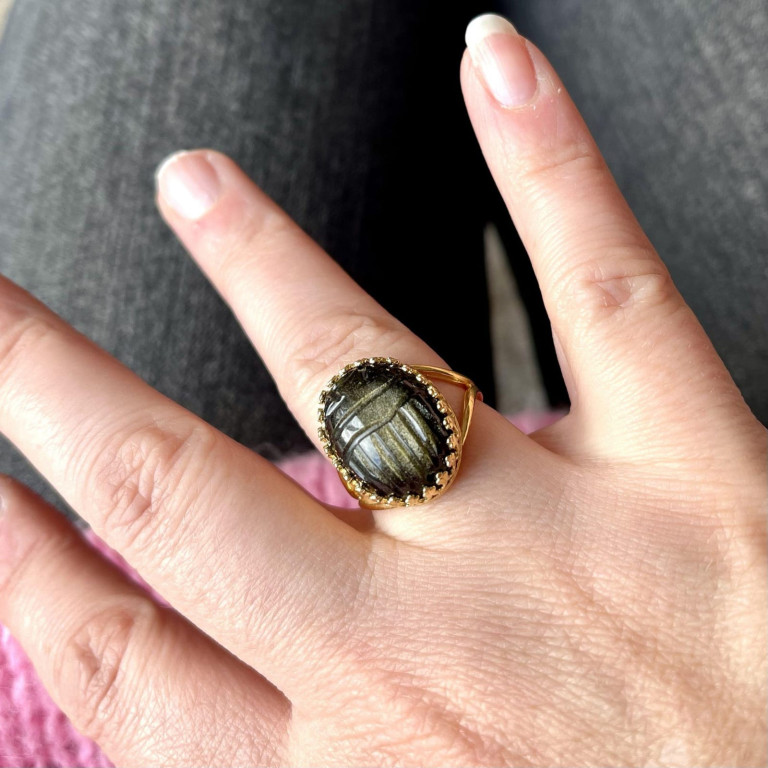 bague obsidienne dorée