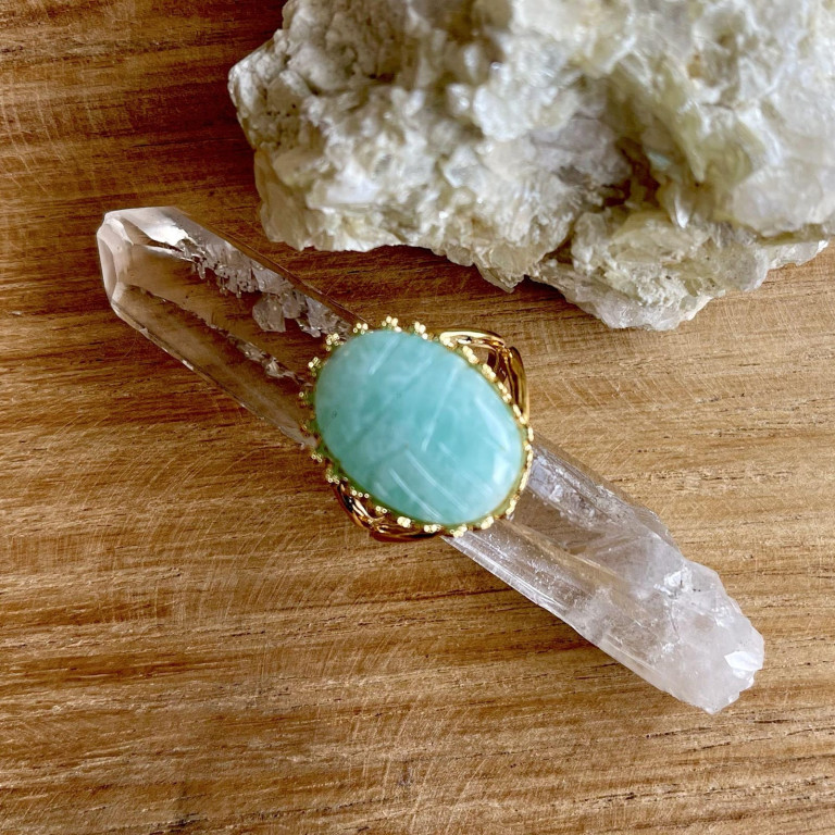 BAGUE MEDAILLON SCARABEE AMAZONITE- Gestion des émotions, Hypersensibilité – Image 3