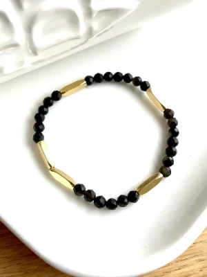 bracelet pure obsidienne dorée