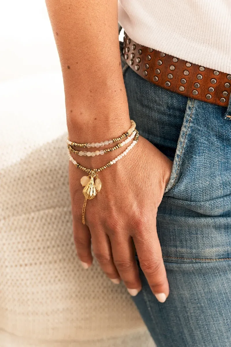 bracelet multitours freya nacre, perles et quarta rutile