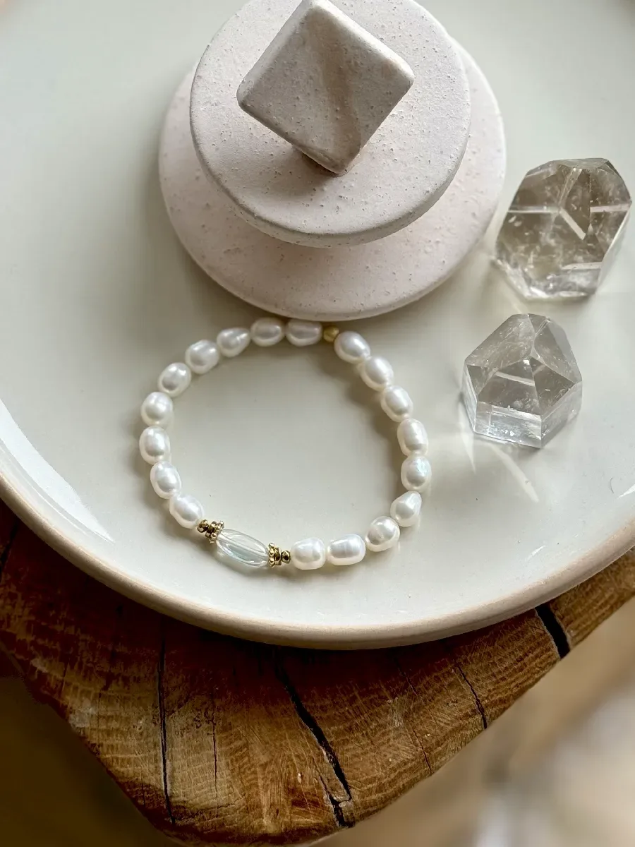 bracelet perla perle et cristal de roche