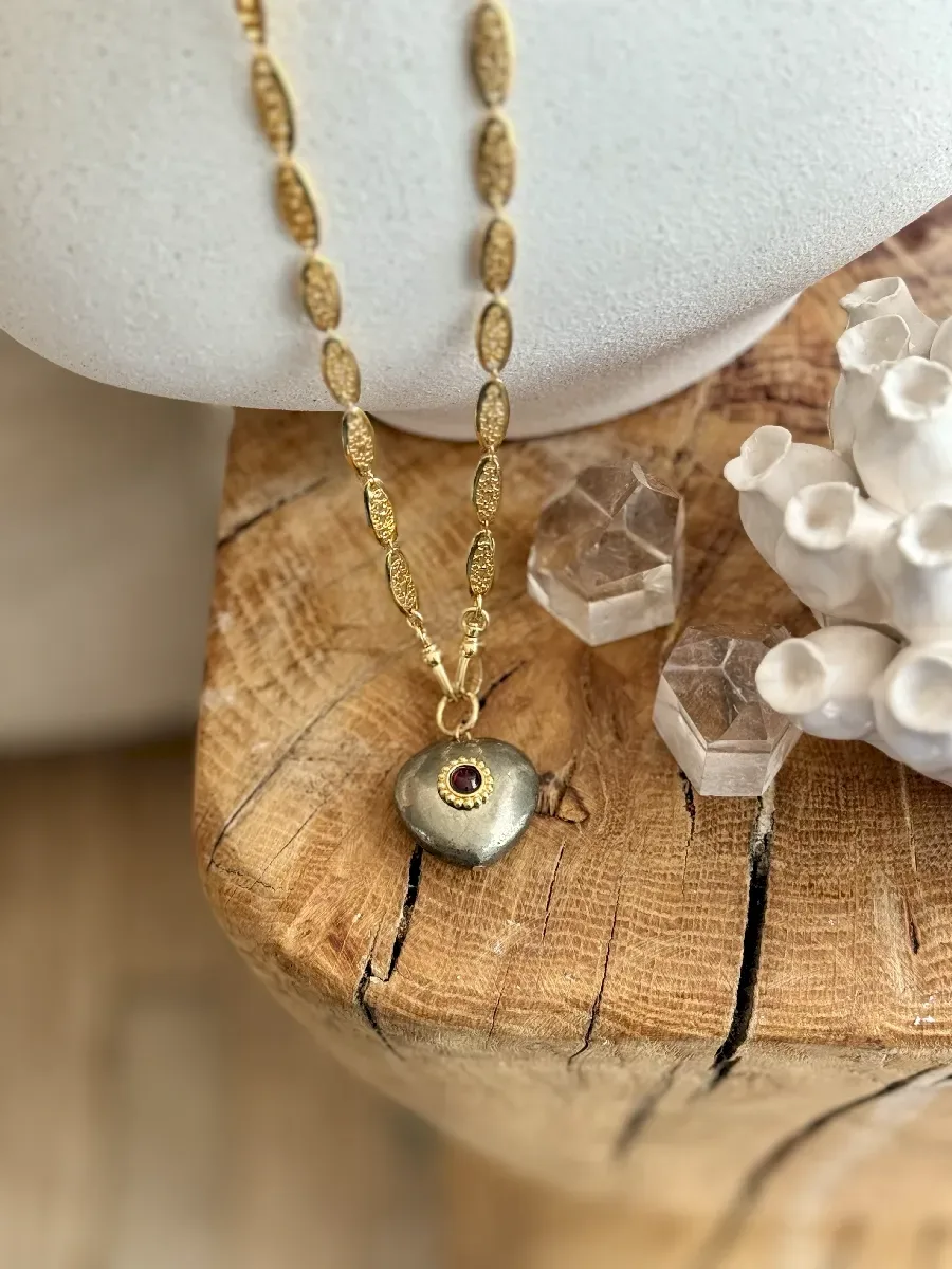 PENDENTIF COEUR PYRITE / GRENAT