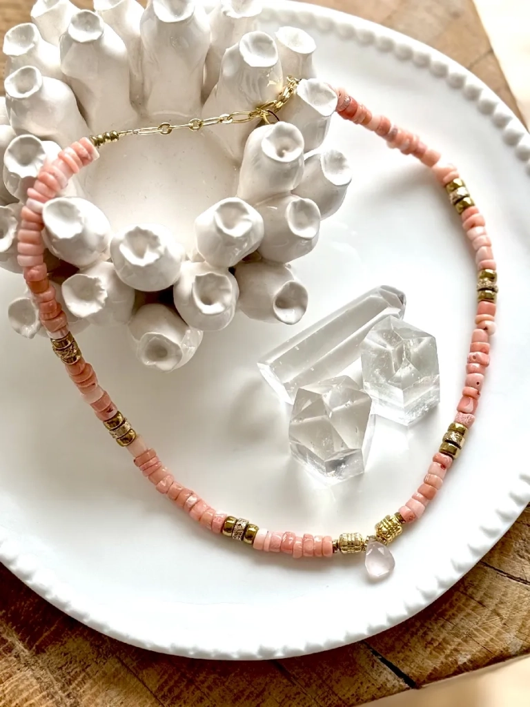 COLLIER CORAIL QUARTZ ROSE LOLA - Amour de soi, Estime de soi, Courage – Image 2