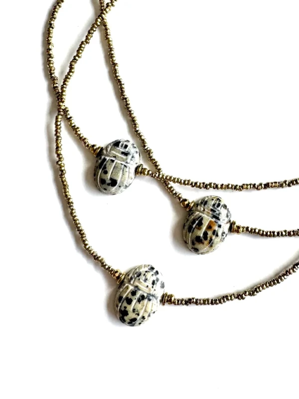Collier Femme Scarabée En Pierre Naturelle Onyx Ou Agate - Marque MÿMÿ Bijoux Paris, Acier Inoxydable Doré